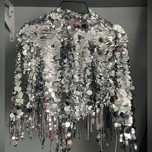 Zara Sequin Cape Silver size L-XL